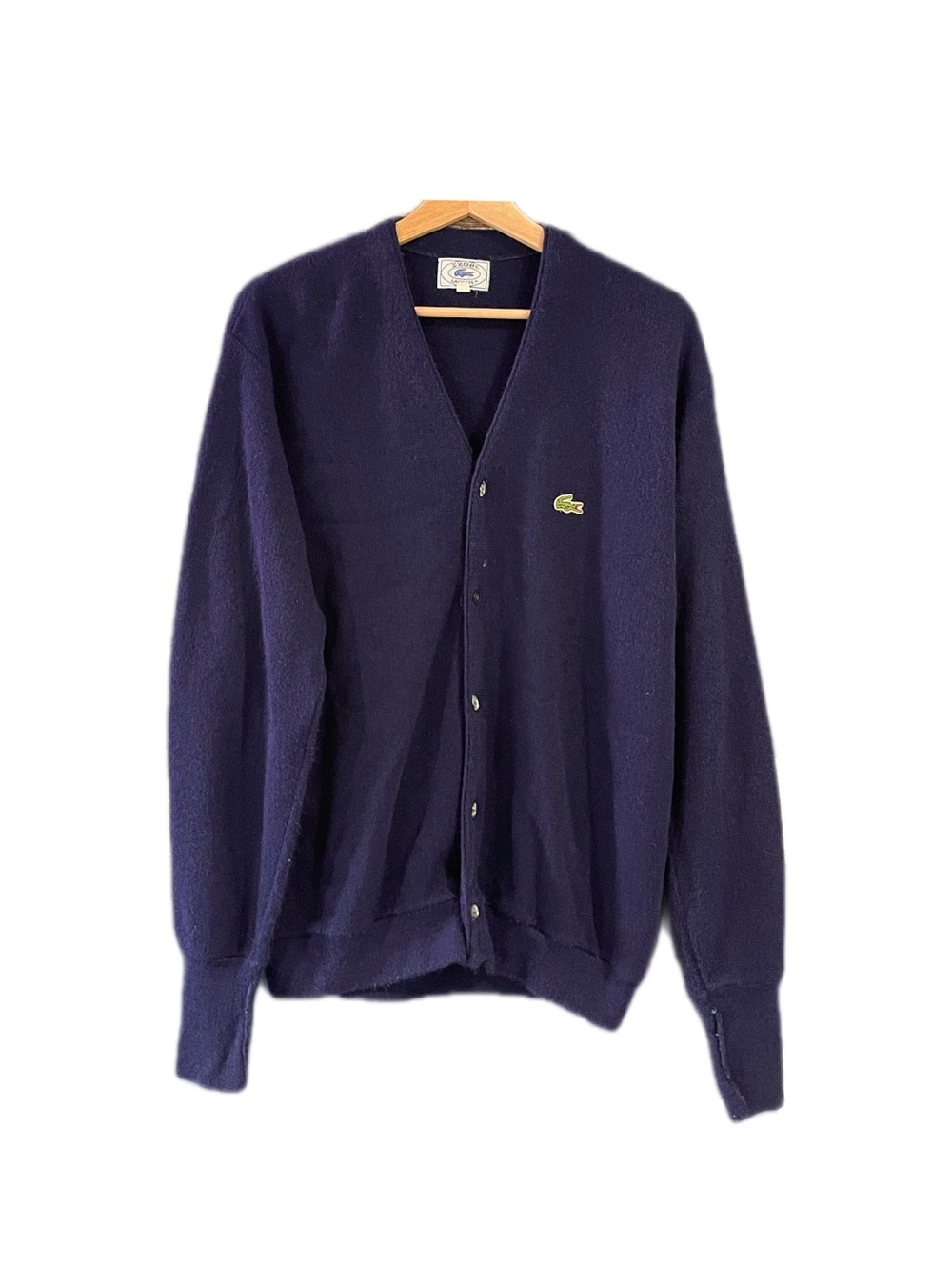 Vintage 80s Izod Lacoste Navy Wool Knit Sweater Button Down Cardigan, Large